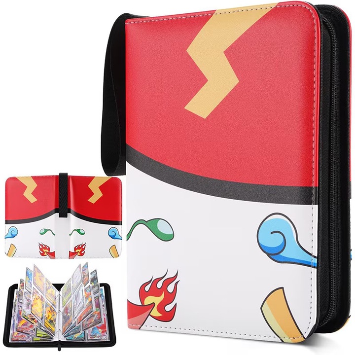 Album de carti de joc PokémonPokémon, AjieQaQ, 4 buzunare, impermeabil, multicolor, pentru 400 carti