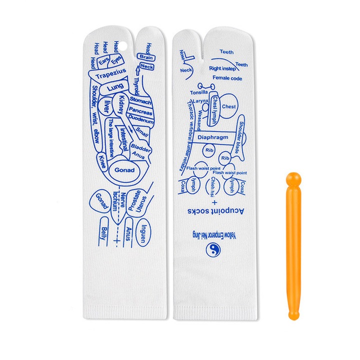 Чорапи за масаж на краката с масажна пръчка, бели/сини, 31,5x8,5 см