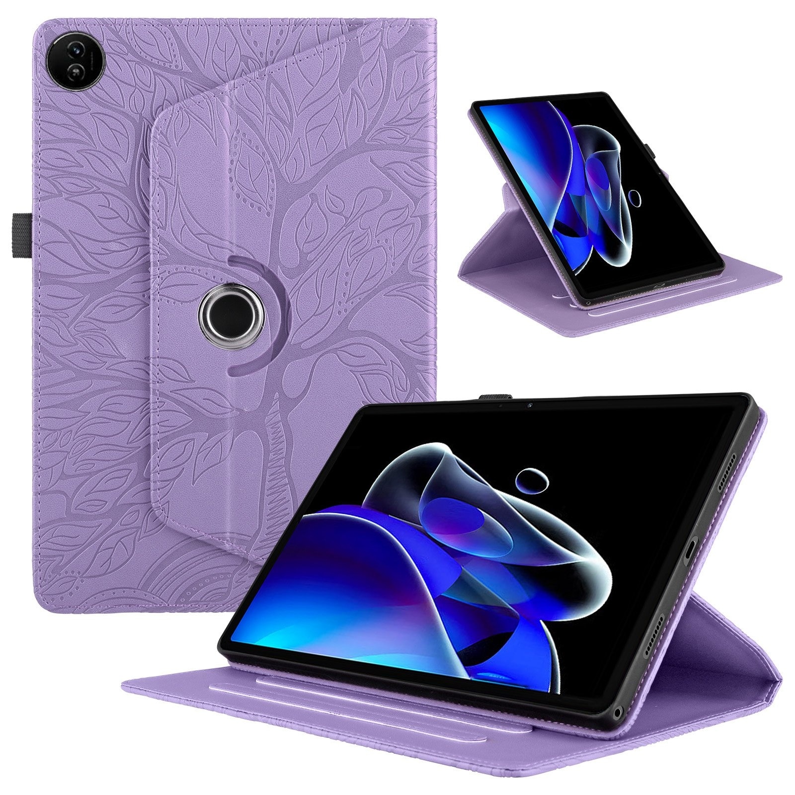 Husa tableta pentru Realme Pad 2, piele, design cu arbore de viata embosat, Mov
