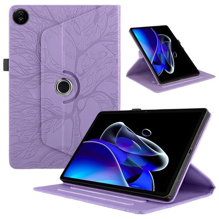 Husa tableta pentru Realme Pad 2, piele, design cu arbore de viata embosat, Mov