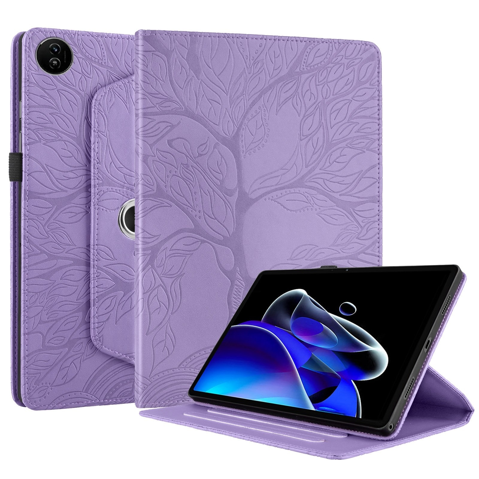 Husa tableta pentru Realme Pad 2, piele, design cu arbore de viata embosat, Mov