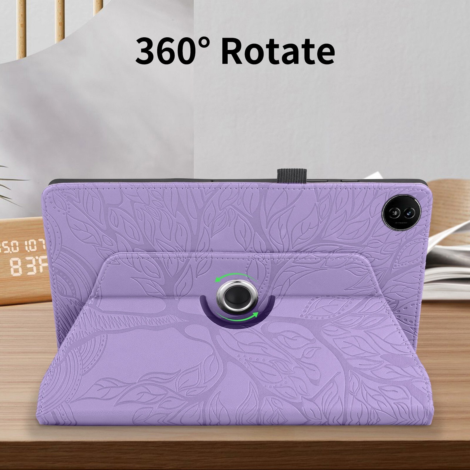 Husa tableta pentru Realme Pad 2, piele, design cu arbore de viata embosat, Mov