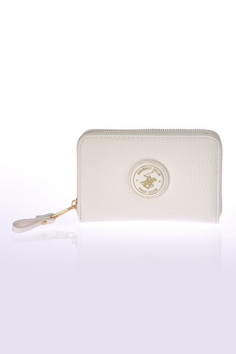 Beverly Hills Polo Club, Portofel de piele ecologica cu logo metalic, Crem