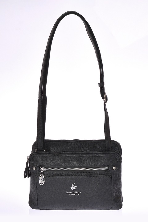 Beverly Hills Polo Club, Geanta crossbody de piele ecologica cu doua compartimente, Negru