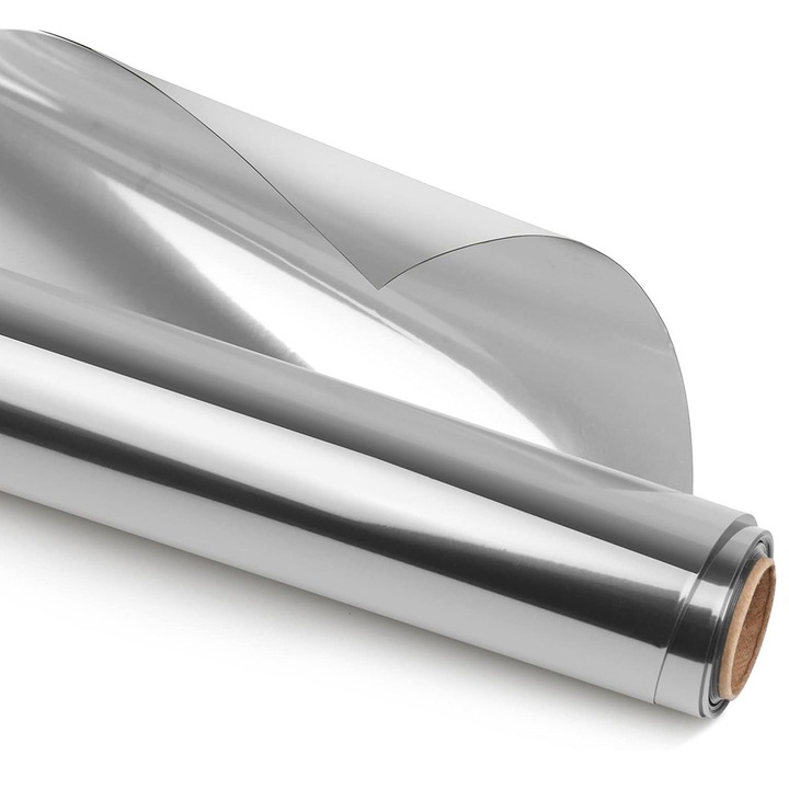 Folie reflexiva pentru geamuri interioare, cu efect de oglinda, protectie solara UV, BOMSTOM, 60x200cm, autocolant, argintie