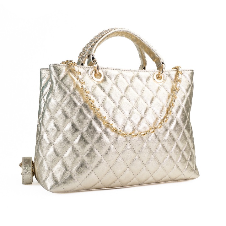 Poseta Piele Georgie - Auriu, Geanta Casual din Piele Naturala, Geanta, Genti