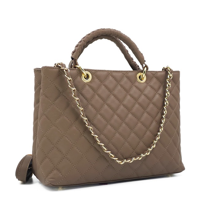 Poseta Piele Georgie - Taupe, Geanta Casual din Piele Naturala, Geanta, Genti