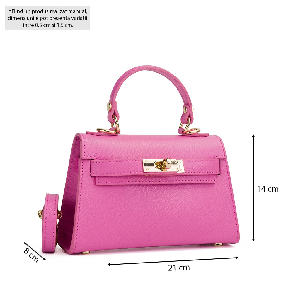 Poseta Piele Thea Baby - Roz Bombon, Geanta Casual din Piele Naturala ...