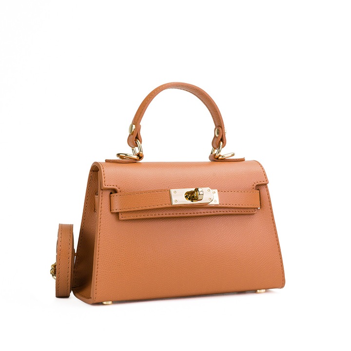 Бебешка кожена чанта Thea - камила, 1 отделение, 1 джоб, регулируема презрамка 65 - 116 см