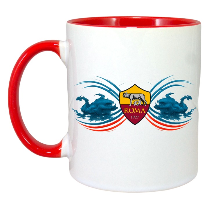 Cana AS Roma Italia, Ceramica, Cri-Flo, 330 ml, Maner si Interior Rosu