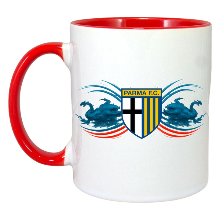 Cana FC Parma Italia, Ceramica, Cri-Flo, 330 ml, Maner si Interior Rosu