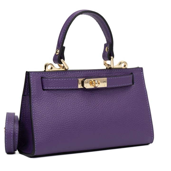 Poseta Piele Helge - Mov, Geanta Casual din Piele Naturala, Geanta, Genti