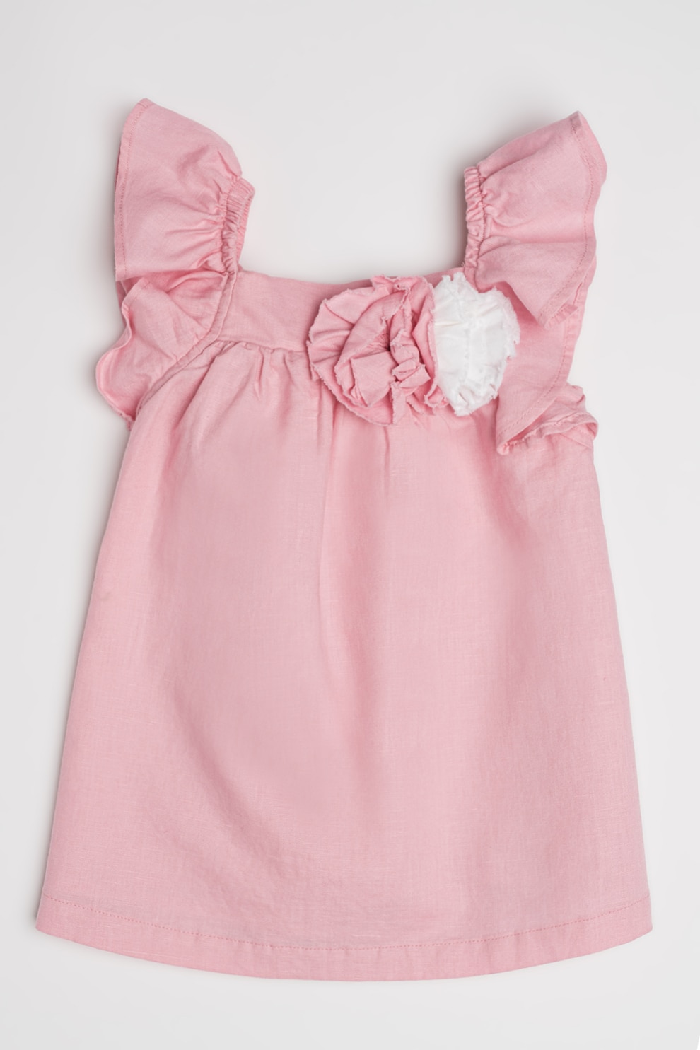 United Colors of Benetton, Rochie din in si bumbac cu croiala in A, Roz pastel, 90 CM