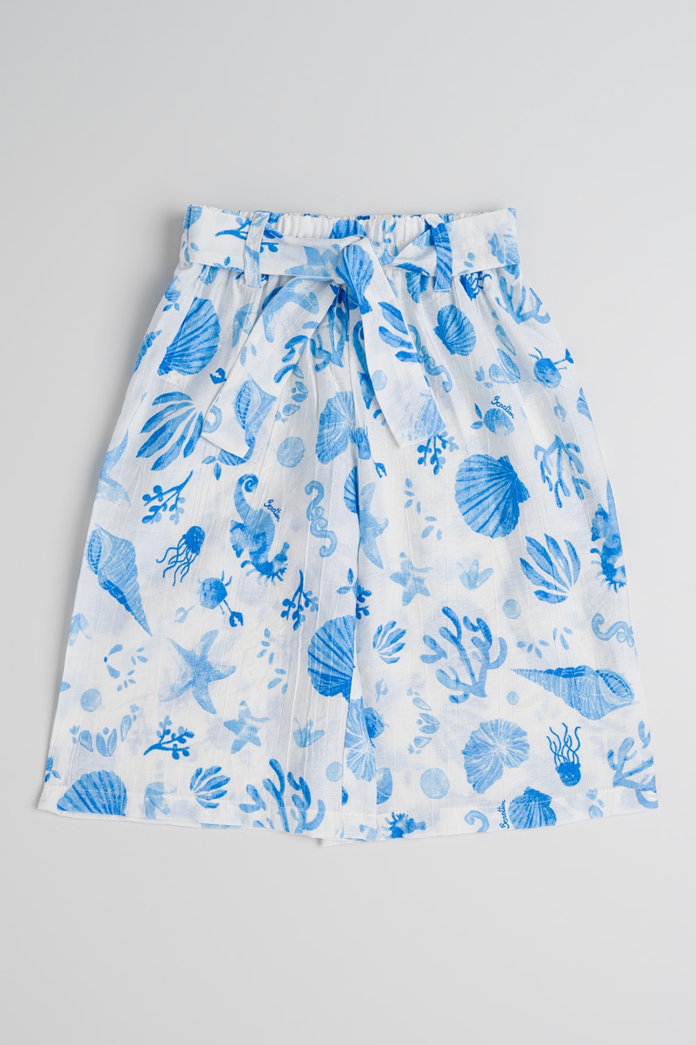 United Colors of Benetton, Pantaloni cu imprimeu si cordon in talie, Alb, Albastru, 110 CM