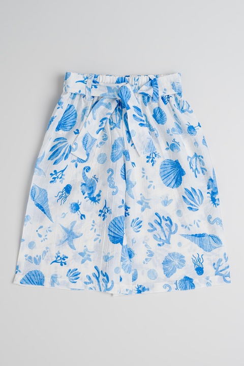 United Colors of Benetton, Mintás nadrág megkötővel a derékrészén, Fehér/Kék