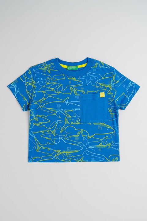 United Colors of Benetton, Bő fazonú pamutpóló, Kék/Pisztáciazöld