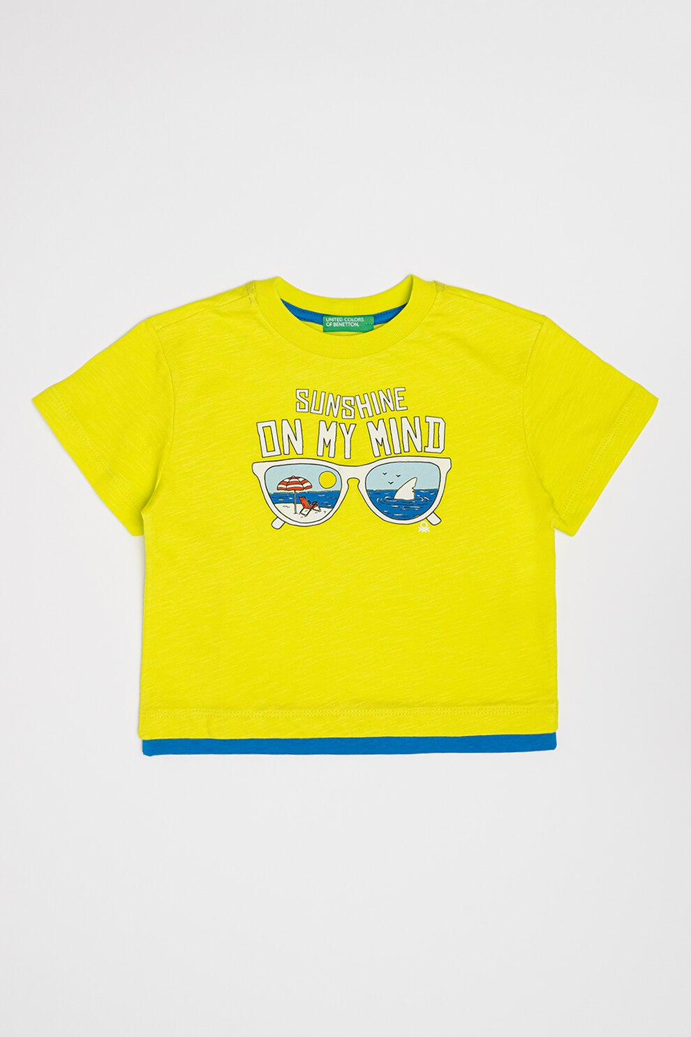United Colors of Benetton, Tricou supradimensionat din bumbac, Alb, Albastru royal, Verde fistic, 82 CM
