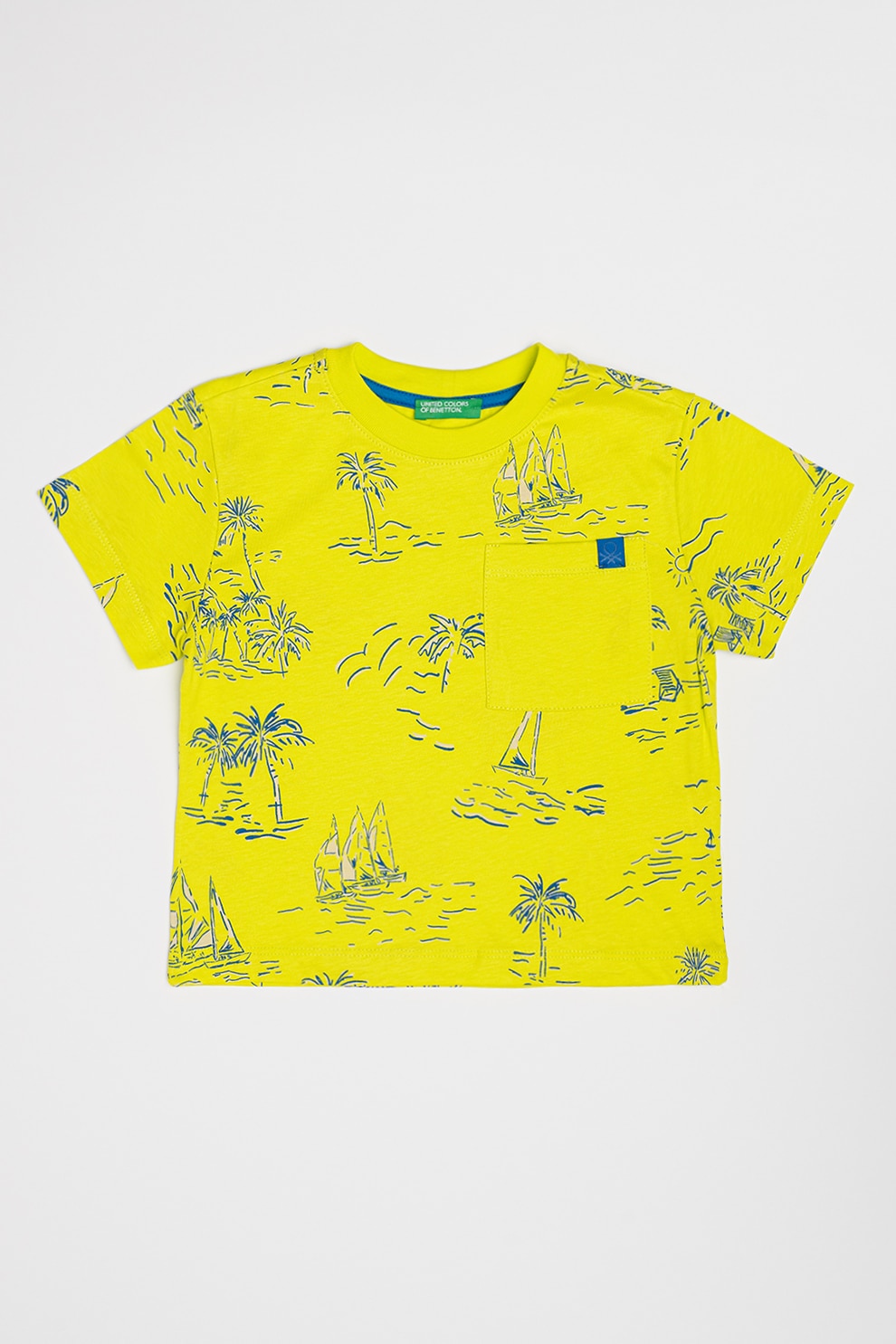 United Colors of Benetton, Tricou supradimensionat de bumbac, Albastru royal, Verde fistic, 98 CM