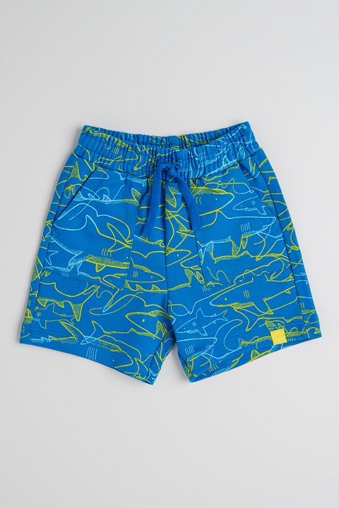 United Colors of Benetton, Bermude din bumbac cu imprimeu tropical, Albastru/Verde fistic