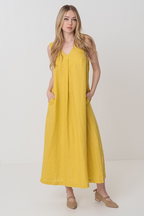 United Colors of Benetton, Rochie midi din in cu decolteu in V, Galben, S