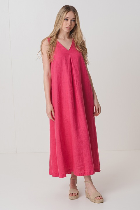 United Colors of Benetton, Ленена миди рокля с шпиц, Фуксия