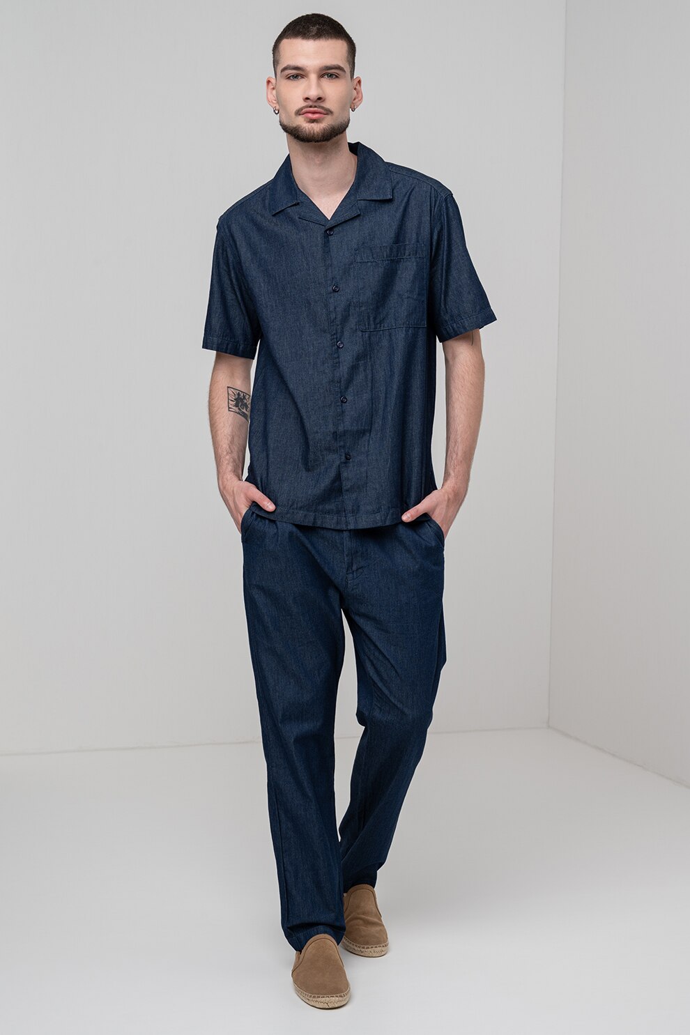 United Colors of Benetton, Camasa de bumbac cu buzunar pe piept, Bleumarin, L