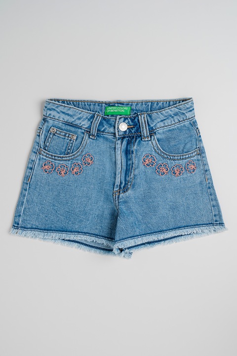 United Colors of Benetton, Pantaloni scurti din denim cu flori brodate, Roz somon/Albastru