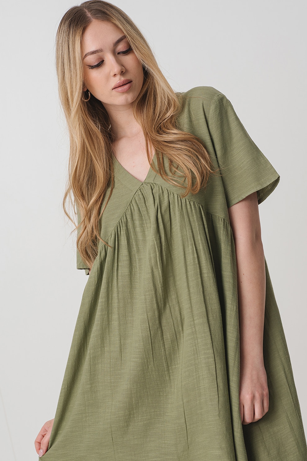 United Colors of Benetton, Rochie lejera cu maneci scurte, Verde feriga, S