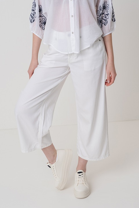 United Colors of Benetton, Pantaloni crop cu croiala ampla, Alb