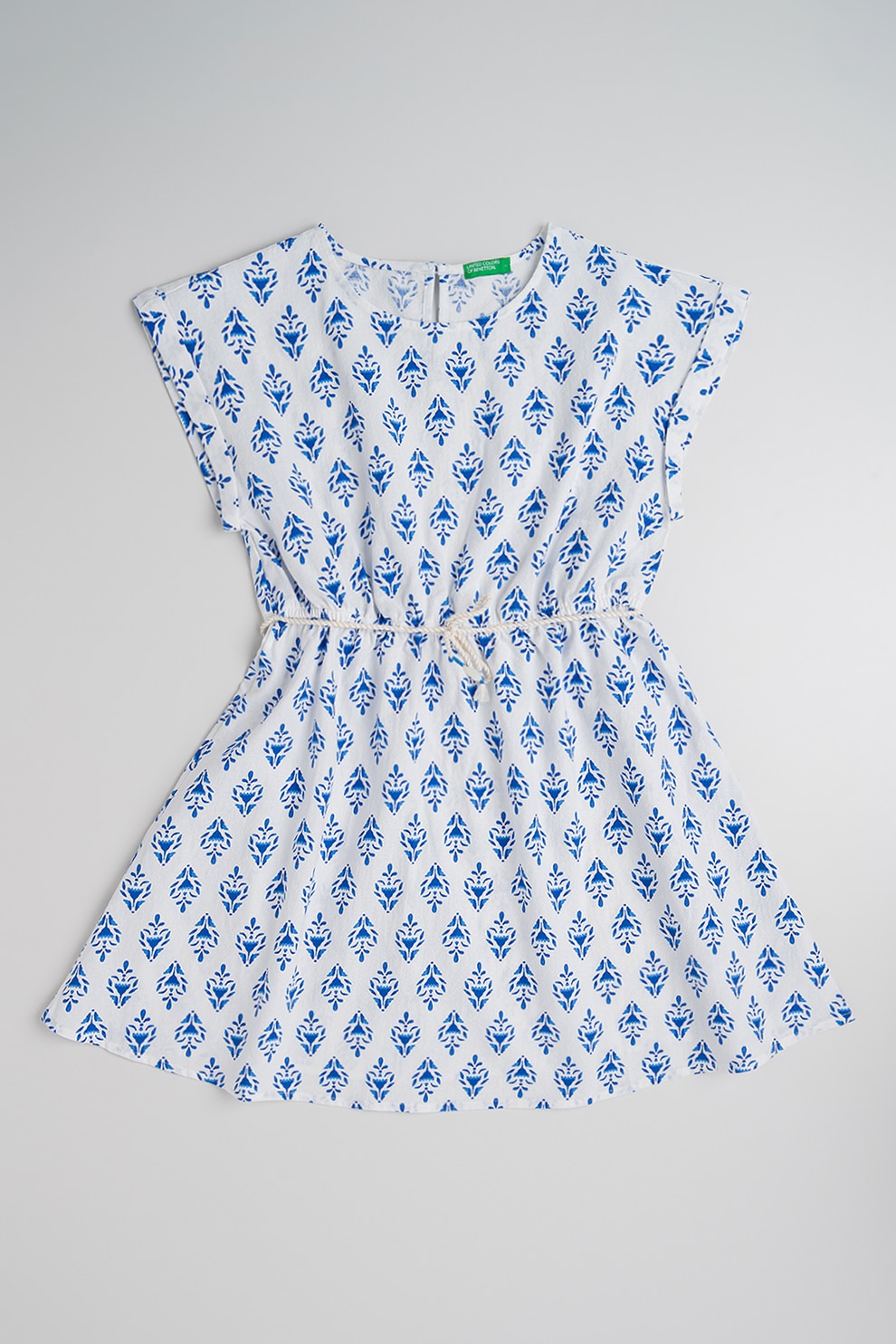United Colors of Benetton, Rochie evazata cu imprimeu, Alb, Bleumarin, 120 CM
