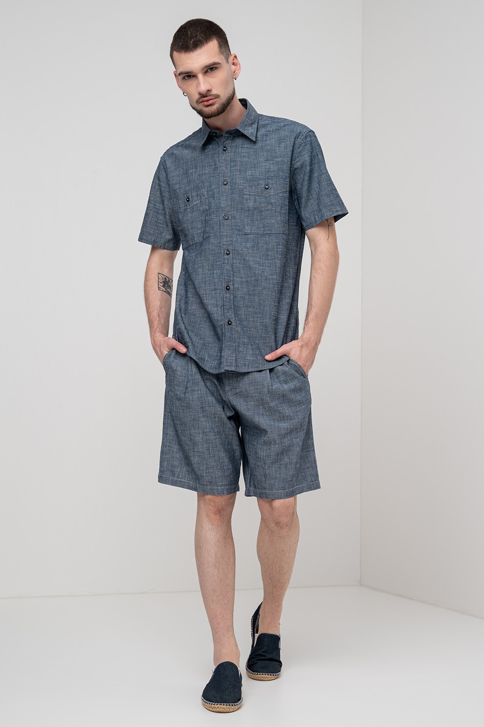 United Colors of Benetton, Camasa de bumbac cu buzunare pe piept, Gri carbune, L