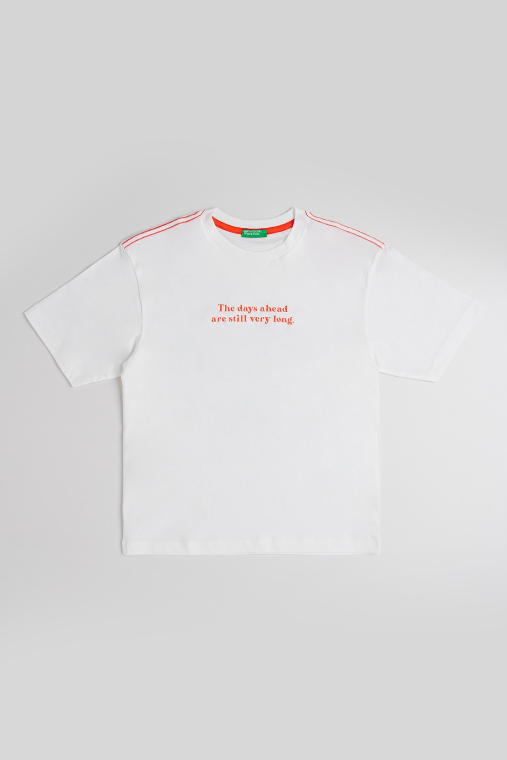 United Colors of Benetton, Tricou de bumbac cu imprimeu, Alb, Caramiziu, Albastru, 120 CM