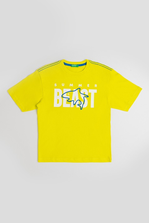 United Colors of Benetton, Mintás pamutpóló, Fehér/Limezöld/Kék