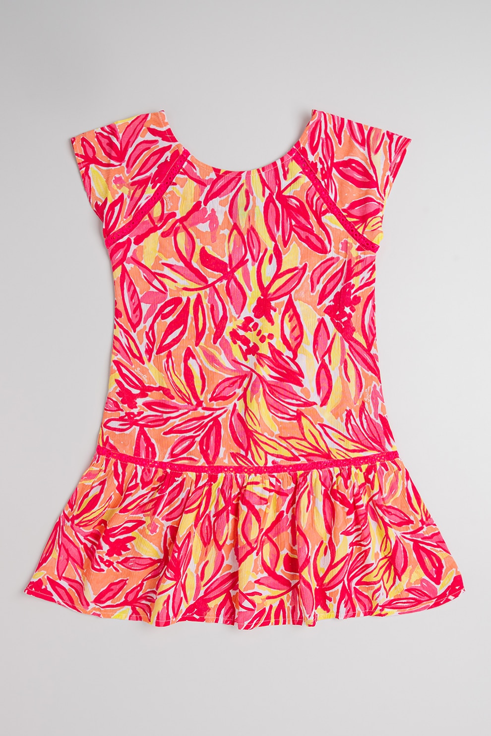 United Colors of Benetton, Rochie cu decupaj pe partea din spate, Portocaliu, Roz, Verde lime, 130 CM