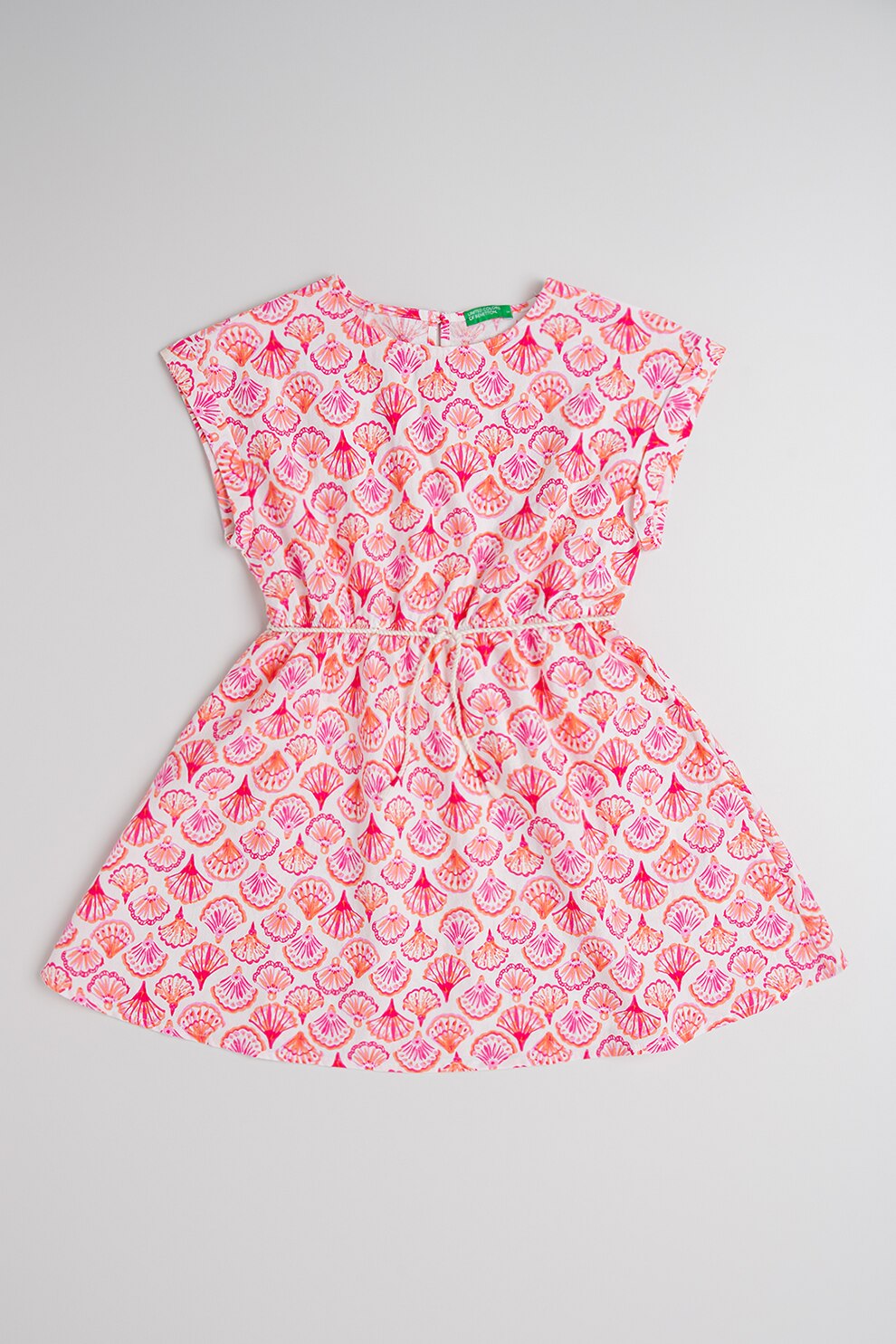 United Colors of Benetton, Rochie evazata cu imprimeu, Alb, Portocaliu, Roz, 130 CM