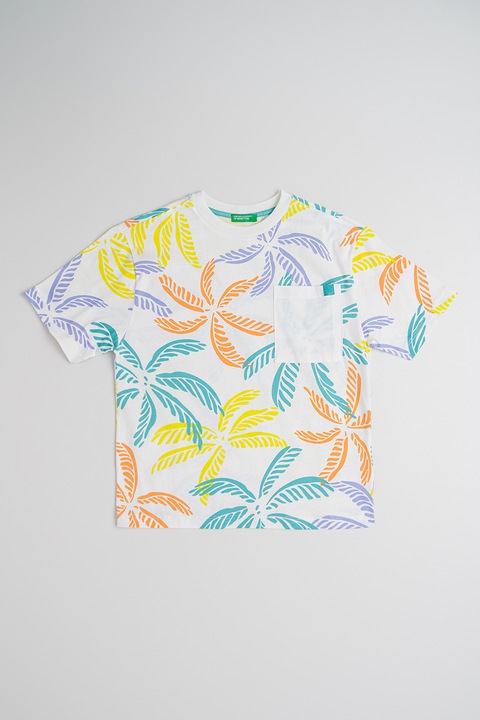 United Colors of Benetton, Kényelmes fazonú pamutpóló, Fehér/Zöld/Narancssárga