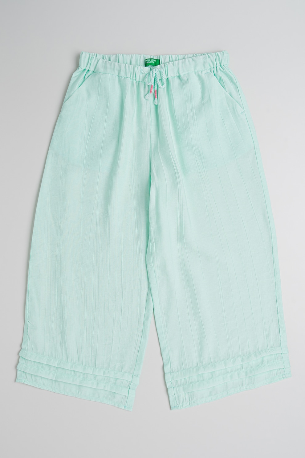United Colors of Benetton, Pantaloni cu croiala ampla si snur, Verde menta, 150 CM