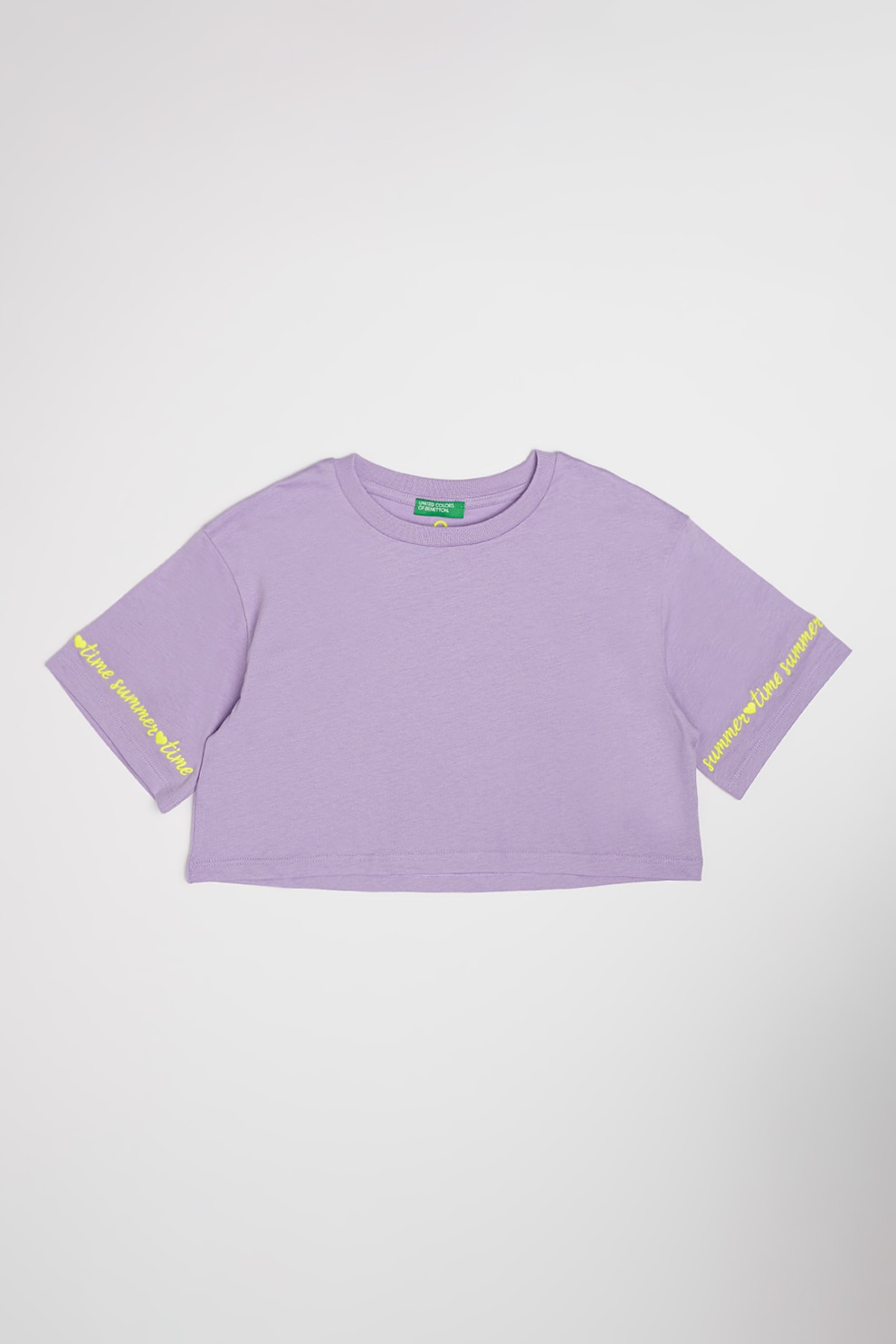 United Colors of Benetton, Tricou crop din bumbac, Verde neon, Lila, 140 CM