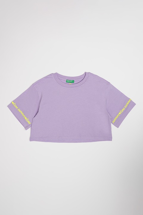 United Colors of Benetton, Crop pamutpóló, Neonzöld/Halványlila