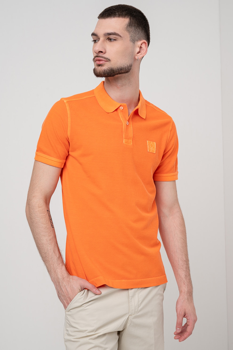United Colors of Benetton, Tricou polo cu logo, Portocaliu mandarina, L