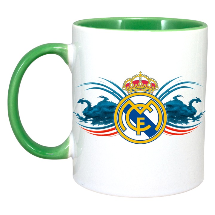 Cana Real Madrid CF Spania, Ceramica, Cri-Flo, 330 ml, Maner si Interior Verde