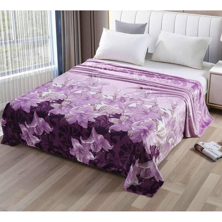 Patura Cocolino Pufoasa, 200 x 230 cm, Mov cu Crini