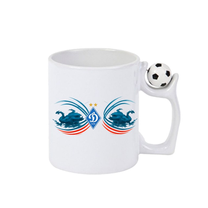 Cana FC Dynamo_Kyiv Ucraina, Ceramica, Cri-Flo, 330 ml, Minge rotativa antistres, Maner si interior Alb-Negru