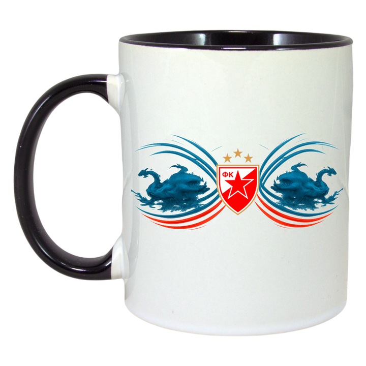 Cana Red Star Belgrade Serbia, Ceramica, Cri-Flo, 330 ml, Maner si Interior Negru