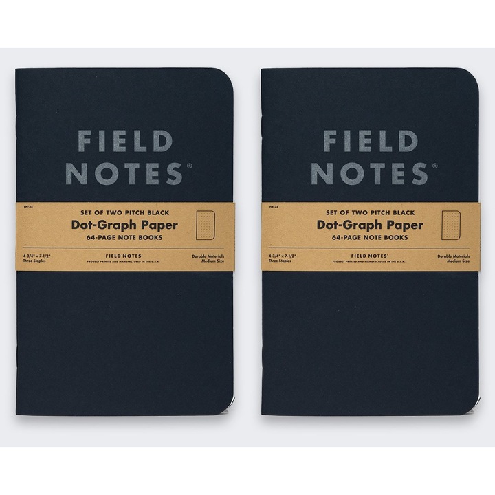 Caiete Field Notes set 2 bucati, Pirch Black, dimensiune mare