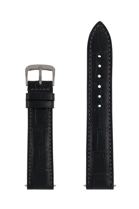 Curea din piele Zeppelin, neagra, 20mm, cu detalii gri, textura de piele de crocodil