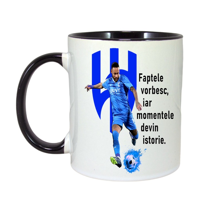 Cana Neymar Fapte, ceramica, Cri-Flo, 330ml, Maner si interior Negru