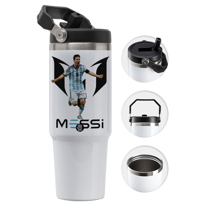 Pahar Lionel Messi, din otel inoxidabil de 30 oz cu maner