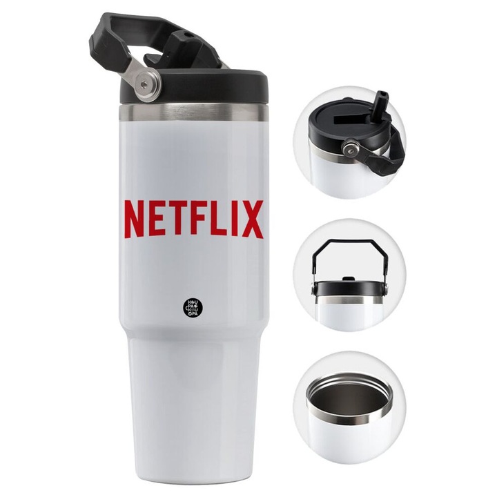 Pahar din otel inoxidabil Netflix, 900 ml, cu maner