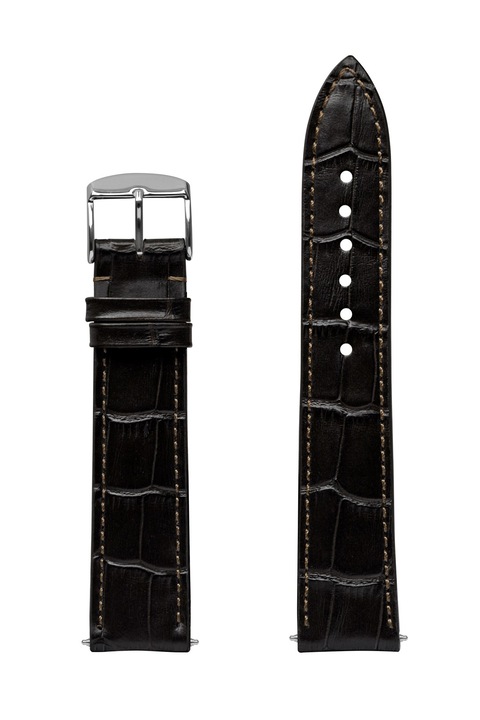 Curea din piele Zeppelin, negru, 20mm, cu textura de piele de crocodil, prindere argintie